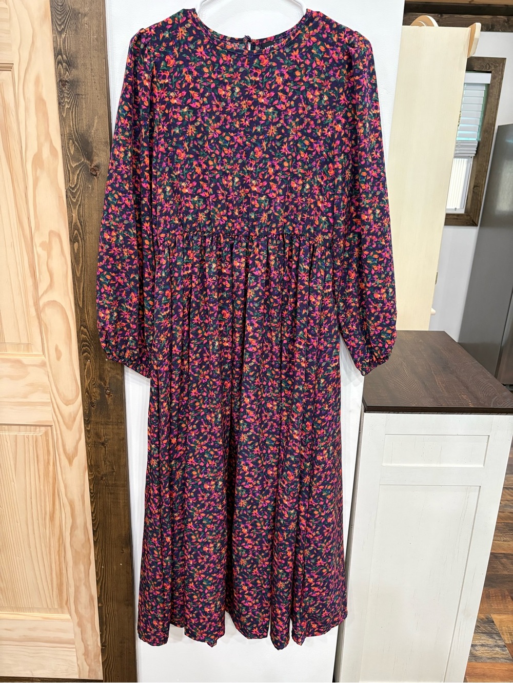 SHEIN Purple Floral Midi Dress with Pink & Orange Accents